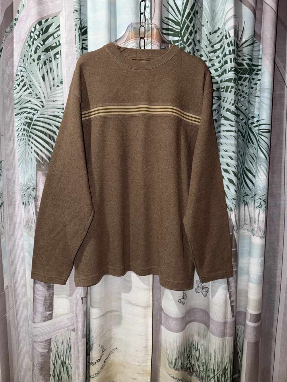 Men's Crewneck Sweater in Brown with Striped Detail